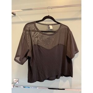 H&M Divided Black Mesh Top‎ Short Sleeve Oversized Crop Top Women's